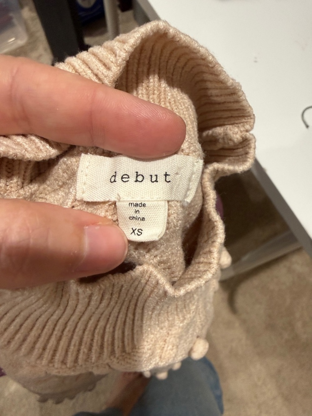debut Cream Pom-Pom Crew Sweater